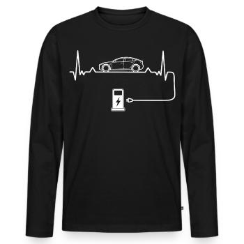 Amour des voitures électriques avec battement de cœur Voitures électriques - T-shirt manches longues Premium bio Homme - noir - Devant - Nico (187cm)