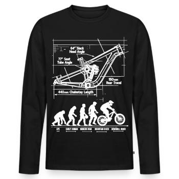 Plan de la MTB Evolution : châssis à suspension intégrale - T-shirt manches longues Premium bio Homme - noir - Devant - Nico (187cm)