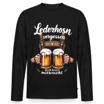 Lederhosn vergessen – Durscht mitbracht - Männer Premium Bio Langarmshirt - Schwarz - Vorne - Nico (187cm)