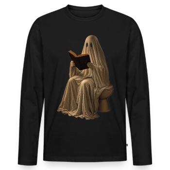 Ghost Reads Book Sweat à capuche toilettes Halloween rétro - T-shirt manches longues Premium bio Homme - noir - Devant - Nico (187cm)