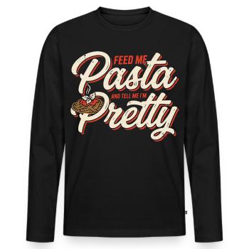 Pâtes Love : Nourris-moi, Dis-moi que je suis jolie - T-shirt manches longues Premium bio Homme - noir - Devant - Nico (187cm)