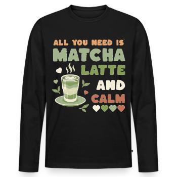 Matcha Latte Calm Design - T-shirt manches longues Premium bio Homme - noir - Devant - Nico (187cm)