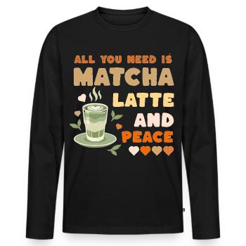 Matcha Latte Design - T-shirt manches longues Premium bio Homme - noir - Devant - Nico (187cm)