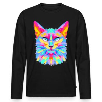 Explosion géométrique de chat - T-shirt manches longues Premium bio Homme - noir - Devant - Nico (187cm)