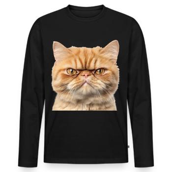 Portrait du Chat Roux Gringy Studio - T-shirt manches longues Premium bio Homme - noir - Devant - Nico (187cm)
