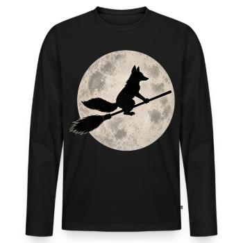 Motif de la pleine lune vintage de la sorcière renard d’Halloween - T-shirt manches longues Premium bio Homme - noir - Devant - Nico (187cm)