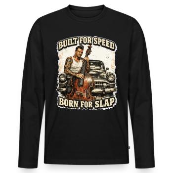 Rockabilly Double Bass Voiture Classique - Conçue pour la vitesse - T-shirt manches longues Premium bio Homme - noir - Devant - Nico (187cm)