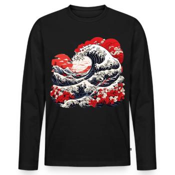Grande Vague de Kanagawa - T-shirt manches longues Premium bio Homme - noir - Devant - Nico (187cm)