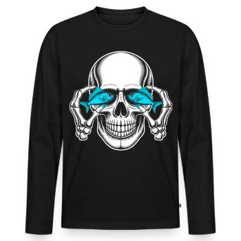 Crâne aux yeux de poisson bleus - T-shirt manches longues Premium bio Homme - noir - Devant - Nico (187cm)