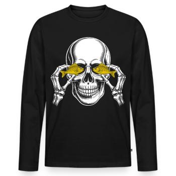 Crâne aux yeux de poisson jaunes - T-shirt manches longues Premium bio Homme - noir - Devant - Nico (187cm)