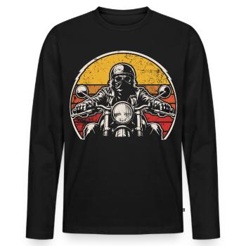 Motard rétro au coucher du soleil - T-shirt manches longues Premium bio Homme - noir - Devant - Nico (187cm)
