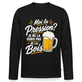 Bière Cadeau humour personnalisé - T-shirt manches longues Premium bio Homme - noir - Devant - Nico (187cm)