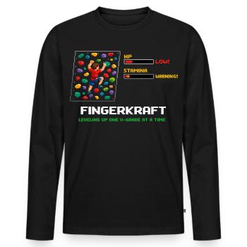 Bloc rétro en pixel art : Dire monter de niveau - T-shirt manches longues Premium bio Homme - noir - Devant - Nico (187cm)