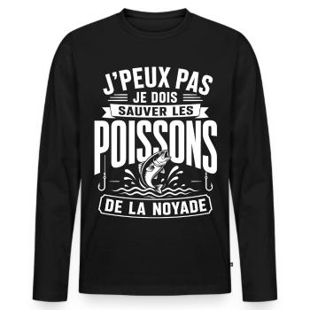 Humour Pêcheur, Cadeau Pêche Drôle - T-shirt manches longues Premium bio Homme - noir - Devant - Nico (187cm)