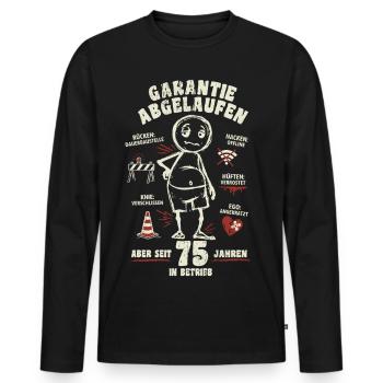75 Jahre | Garantie abgelaufen | lustiger Cartoon - Männer Premium Bio Langarmshirt - Schwarz - Vorne - Nico (187cm)