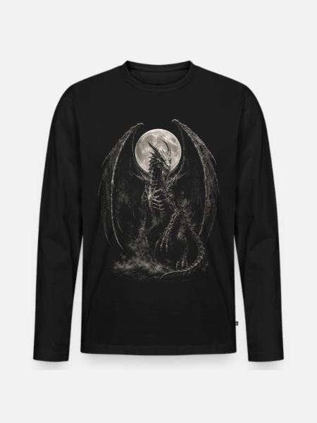 Skelett Drache Fantasy - Männer Premium Bio Langarmshirt - Schwarz