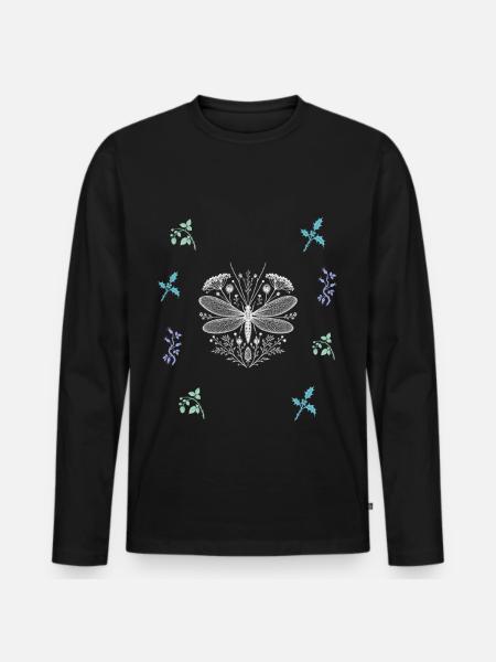 Libelle & Beerenzweig - Dark Botanical - Männer Premium Bio Langarmshirt - Schwarz