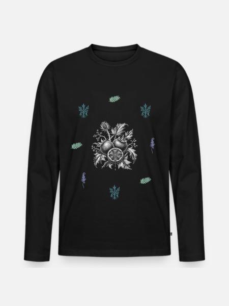 Frucht & Farn & Blumenranke - Naturmotiv - Männer Premium Bio Langarmshirt - Schwarz
