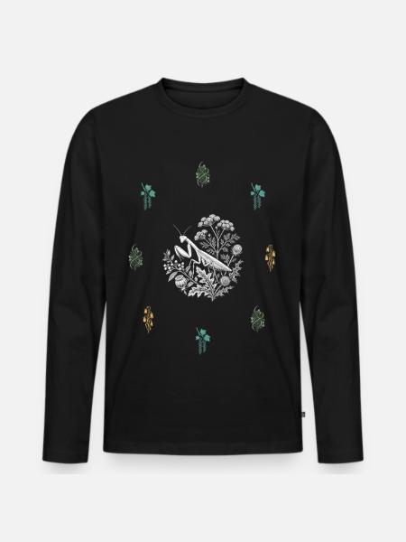 Fangschrecke & Beerenranke - Botanische Kunst - Männer Premium Bio Langarmshirt - Schwarz
