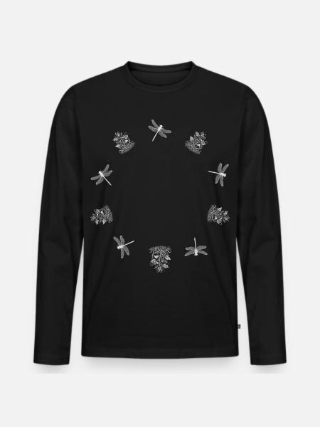 Libelle & Beerenzweig - Botanische Kunst - Männer Premium Bio Langarmshirt - Schwarz