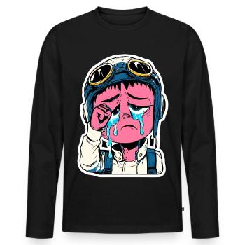 Feuchter Pilotenaufkleber - Männer Premium Bio Langarmshirt - Schwarz - Vorne - Nico (187cm)