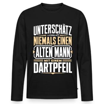 Alter Mann mit Dartpfeil - Männer Premium Bio Langarmshirt - Schwarz - Vorne - Nico (187cm)