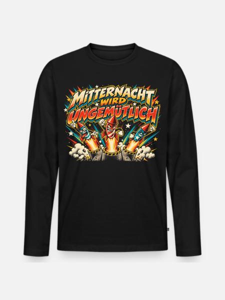 Mitternacht wird ungemütlich - Männer Premium Bio Langarmshirt - Schwarz