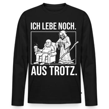 Ich lebe noch. Aus Trotz. - Sensenmann und Opa - Männer Premium Bio Langarmshirt - Schwarz - Vorne - Nico (187cm)