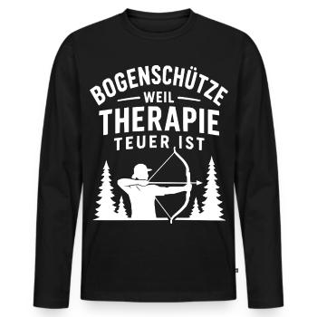 Bogenschütze Spruch: Therapie Teuer - Männer Premium Bio Langarmshirt - Schwarz - Vorne - Nico (187cm)