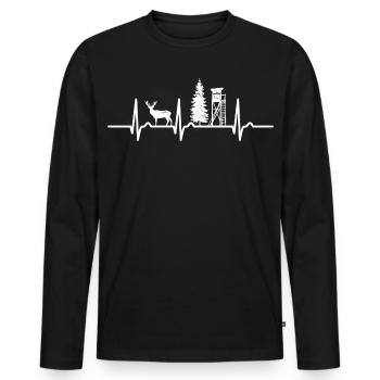 ECG curve - heart curve - pulse - hunting - hunter - Men's Premium Organic Long Sleeve Shirt - black - Front - Nico (187cm)