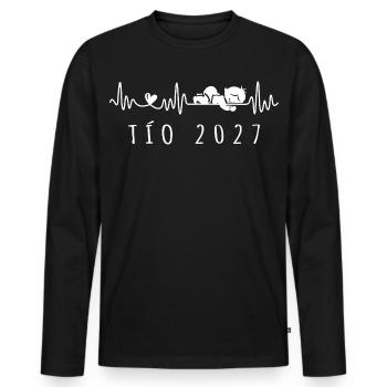 Futuro Tío 2027 Latido del Corazón Embarazo - Männer Premium Bio Langarmshirt - Schwarz - Vorne - Nico (187cm)