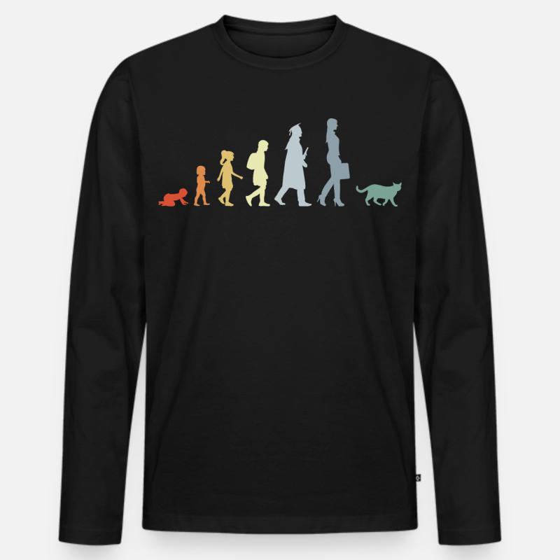 Evolution eines Katzenliebhabers - Männer Premium Bio Langarmshirt - Schwarz