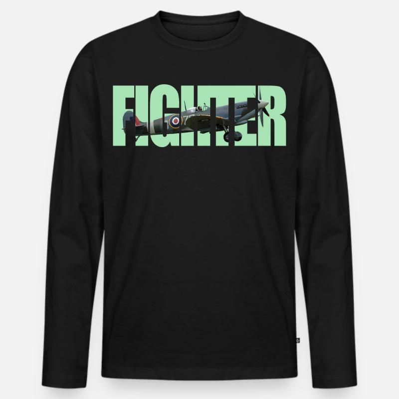 Fighter Spitfire - Männer Premium Bio Langarmshirt - Schwarz