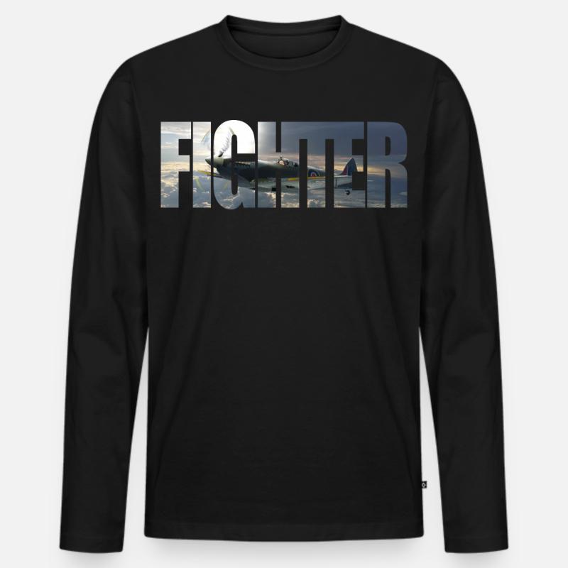 Fighter Spitfire - Männer Premium Bio Langarmshirt - Schwarz