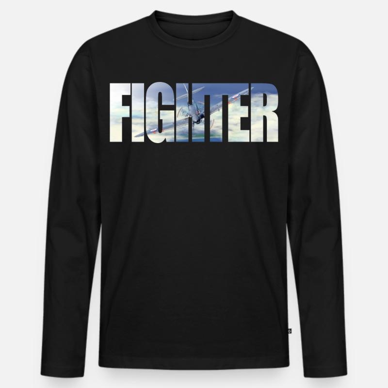 Fighter Spitfire - Männer Premium Bio Langarmshirt - Schwarz