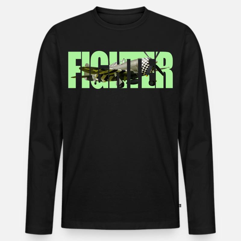 Fighter P-47 Thunderbolt - Männer Premium Bio Langarmshirt - Schwarz