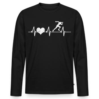 Läufer Sportler Laufen Sport Herzschlag Geschenk - Männer Premium Bio Langarmshirt - Schwarz - Vorne - Nico (187cm)