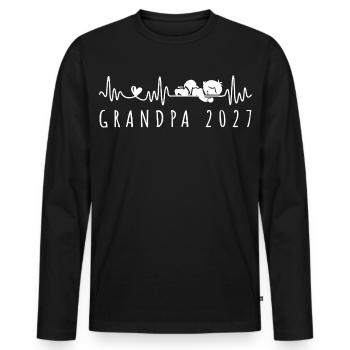 Opa 2027 Heartbeat-Baby-Ankündigung Schwangerschaft - Männer Premium Bio Langarmshirt - Schwarz - Vorne - Nico (187cm)