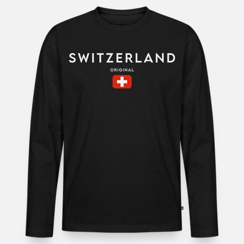 Flagge der Schweiz, Schweizer Stolz - Männer Premium Bio Langarmshirt - Schwarz