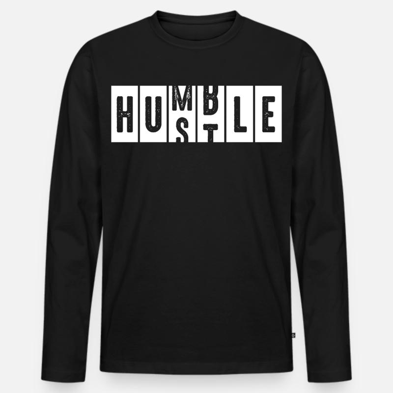 Humble Hustle Distressed Schriftzug - Männer Premium Bio Langarmshirt - Schwarz