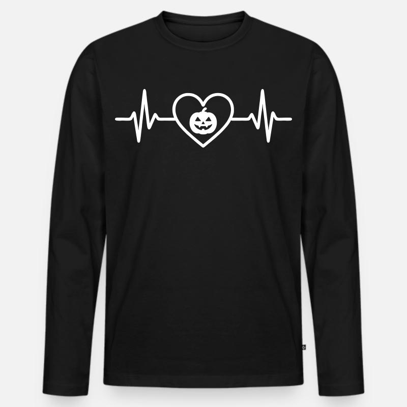 Halloween Kürbis Herz - Männer Premium Bio Langarmshirt - Schwarz
