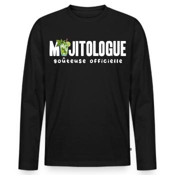Mojitologue T-shirt Humour Femme Soirée Mojito - T-shirt manches longues Premium bio Homme - noir - Devant - Nico (187cm)