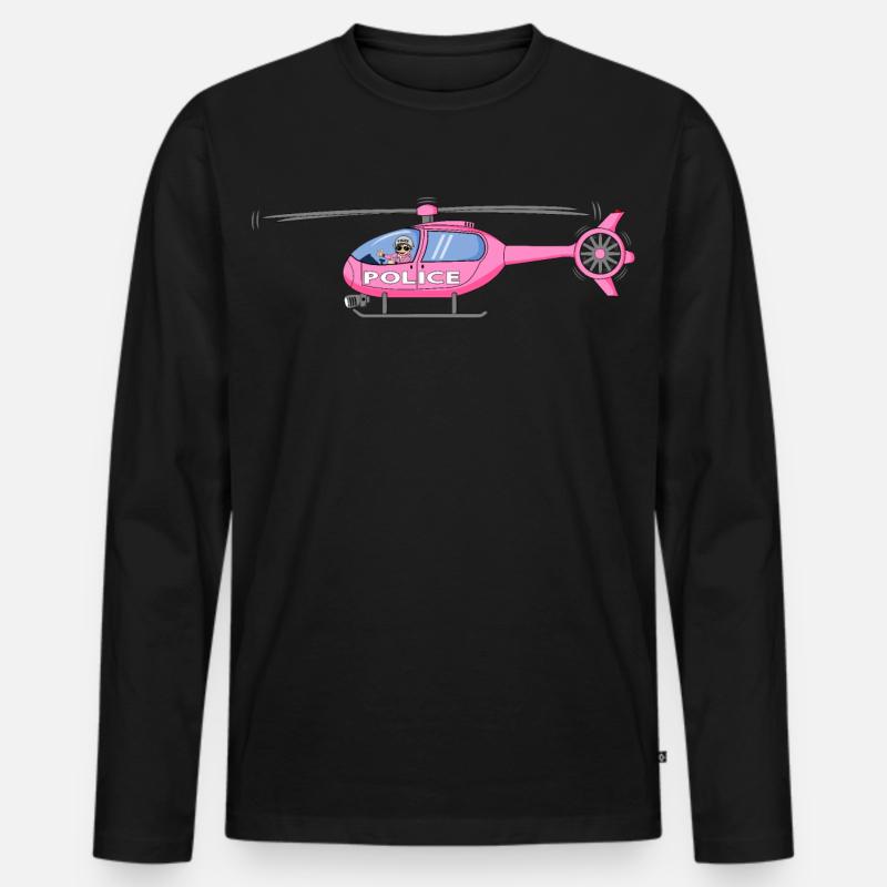 Polizeihubschrauber in Rosa - Männer Premium Bio Langarmshirt - Schwarz