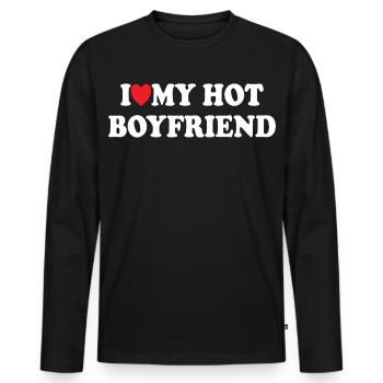 Ich liebe meinen heißen Freund - Männer Premium Bio Langarmshirt - Schwarz - Vorne - Nico (187cm)