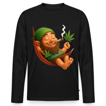 Kiffender Zwerg in Hängematte Cannabis - Männer Premium Bio Langarmshirt - Schwarz - Vorne - Nico (187cm)