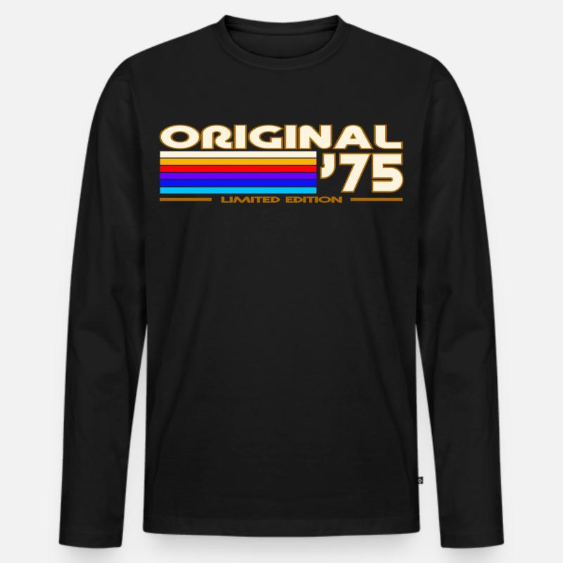 Originaler 75er Rainbow Retro - Männer Premium Bio Langarmshirt - Schwarz