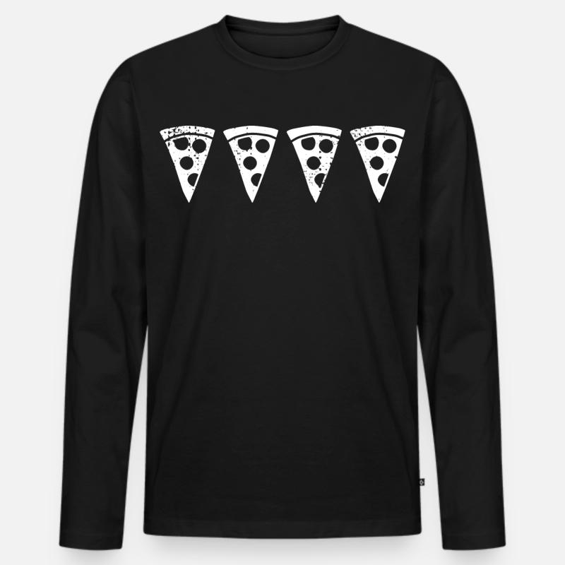 Retro Pizzastück - Männer Premium Bio Langarmshirt - Schwarz