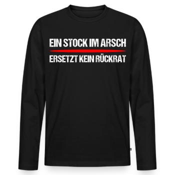 Stock im Arsch Spruch – Freches Fun Shirt - Männer Premium Bio Langarmshirt - Schwarz - Vorne - Nico (187cm)