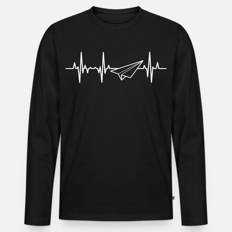 Papierflugzeug Heartbeat - Männer Premium Bio Langarmshirt - Schwarz