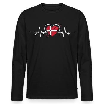 Danemark Coeur Battement de cœur Drapeau Cadeau - T-shirt manches longues Premium bio Homme - noir - Devant - Nico (187cm)